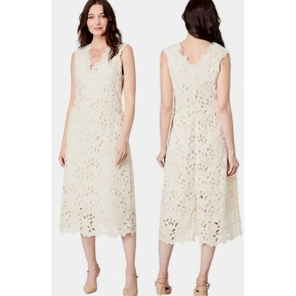 NWT‎ Vince Nouveau Floral Lace Midi Dress Cream Size 8